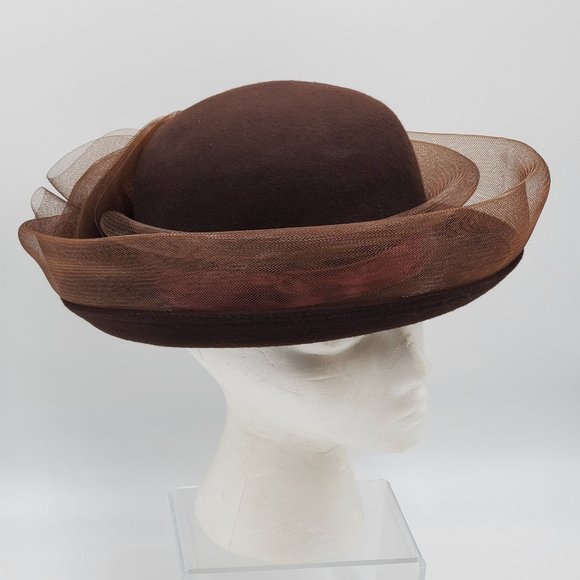 Chocolate Brown Wool Hat with Tulle Trim main image 4